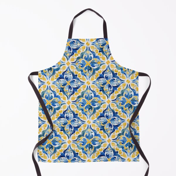 Item preview, Mediterranean blue yellow tiles pattern designed and sold by PG Illustration.