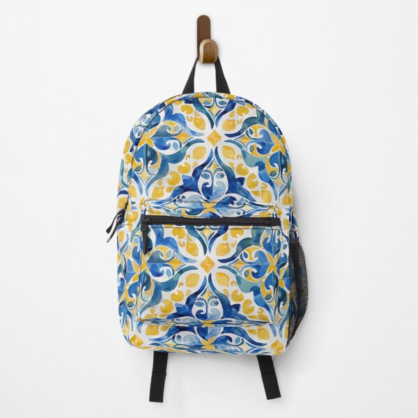Item preview, Mediterranean blue yellow tiles pattern designed and sold by PG Illustration.