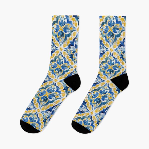Item preview, Mediterranean blue yellow tiles pattern  designed and sold by PG Illustration.