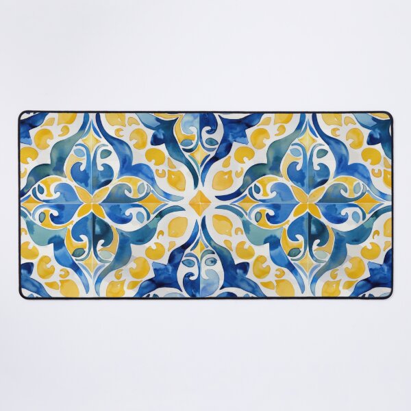 Item preview, Mediterranean blue yellow tiles pattern designed and sold by PG Illustration.