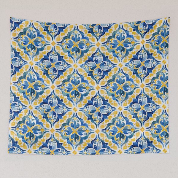 Item preview, Mediterranean blue yellow tiles pattern  designed and sold by PG Illustration.