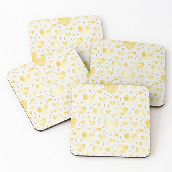 Item preview, Yellow Watercolor Hearts Pattern - Bright Cheerful Design with Gold Accents designed and sold by DraftNDreamShop.