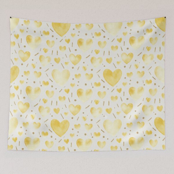 Item preview, Yellow Watercolor Hearts Pattern - Bright Cheerful Design with Gold Accents designed and sold by DraftNDreamShop.