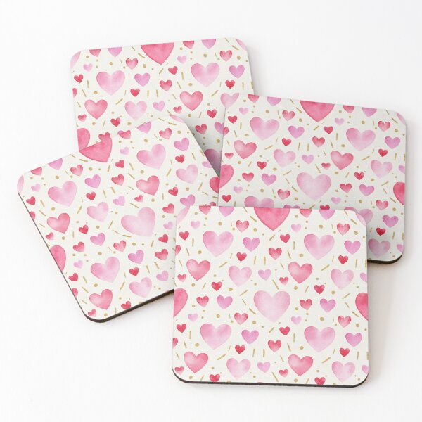 Item preview, Pink and Red Watercolor Hearts - Romantic Pattern with Gold Accents designed and sold by DraftNDreamShop.