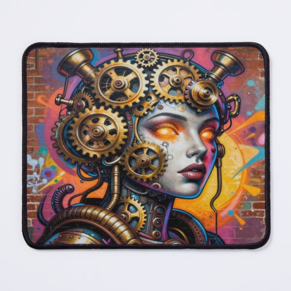 Item preview, Cyber Graffiti Vision – Futuristic street art with 4D woman and mechanical depth designed and sold by FotoworldEdel.