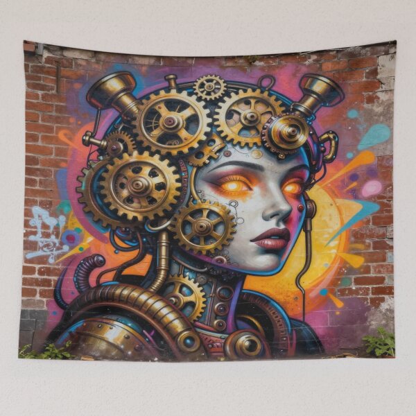 Item preview, Cyber Graffiti Vision – Futuristic street art with 4D woman and mechanical depth designed and sold by FotoworldEdel.