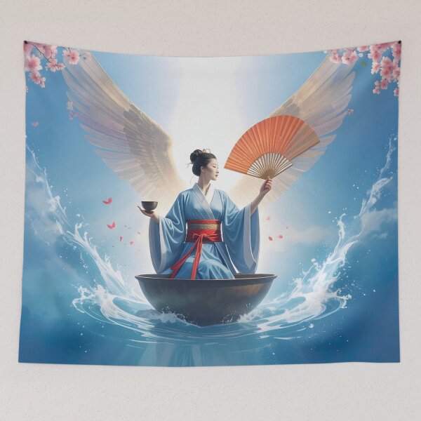 Item preview, Asian spiritual art – Winged woman in kimono, Zen illustration designed and sold by Schoenenwald - Illustrations Uniques et Originales.