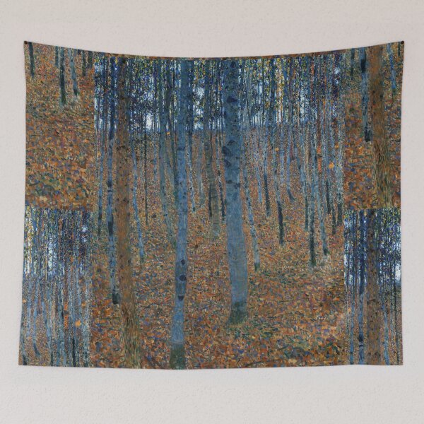 Item preview, Beech Grove by Gustav Klimt: Autumn Birch Forest Fine Art Print designed and sold by artofuniverse.