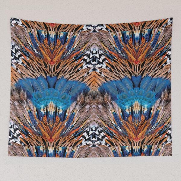 Item preview, Retro Y2K 90's Style Brown and Blue Bird Feather Pattern designed and sold by PG Illustration.