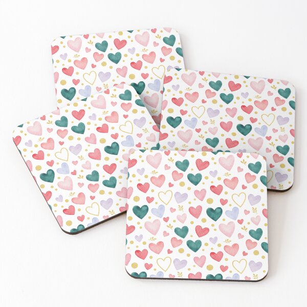 Item preview, Romantic Teal and Berry Hearts - Watercolor Pattern with Gold Accents designed and sold by DraftNDreamShop.