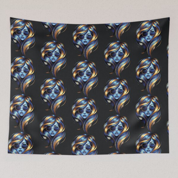 Item preview, Blue & Gold Retro Girl With Sunglasses designed and sold by Taans-Creation.