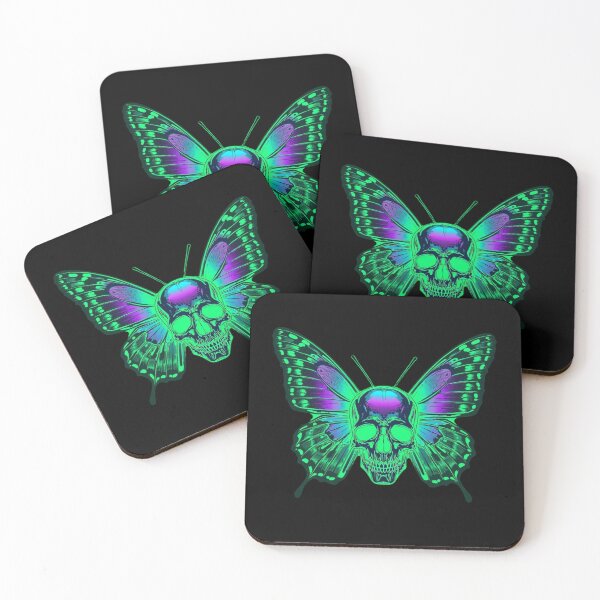 Item preview, Green Purple Butterfly Skull – Dark Neon Gothic Wings designed and sold by LintonGriffin.