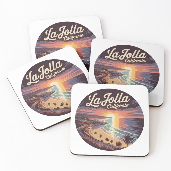Item preview, La Jolla California Retro Coastal Sunset - Scenic Beach Circle Illustration designed and sold by CircinusStore.