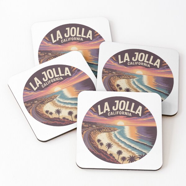 Item preview, La Jolla California Retro Coastal Sunset – Scenic Cliffside Circle Illustration designed and sold by CircinusStore.