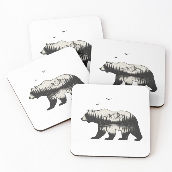 Item preview, Wilderness Bear Silhouette — Black Ink Double Exposure Mountain and Forest Landscape designed and sold by Colorful-Garden.