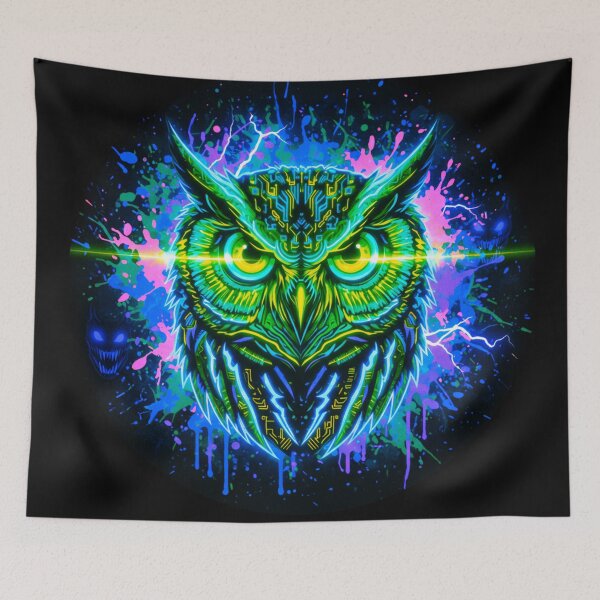 Item preview, Neon Cyberpunk Owl Glow Laser | Trippy Futuristic Art designed and sold by ExploreAura Studio.
