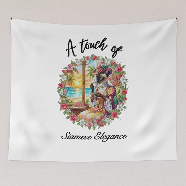 Item preview, Siamese Elegance Victorian Cat Lady at Tropical Sunset Window designed and sold by Fateh-Kro ⭐⭐⭐⭐⭐.