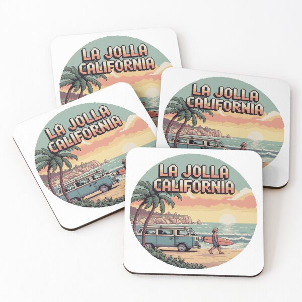 Item preview, La Jolla California Pixel Surf Sunset – Retro Coastal Circle Illustration designed and sold by CircinusStore.