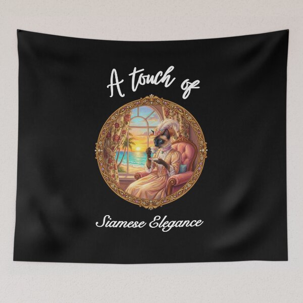 Item preview, Siamese Elegance Victorian Cat Lady at Tropical Sunset Window designed and sold by Fateh-Kro ⭐⭐⭐⭐⭐.