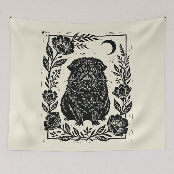 Item preview, Guinea Pig Lino Style Floral Witchy Rodent designed and sold by Y-Vibes.