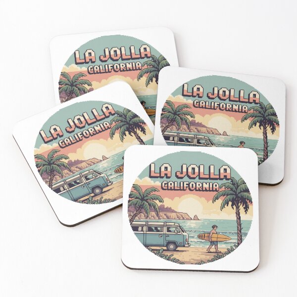 Item preview, La Jolla California Pixel Surf Sunset – Retro Coastal Circle Illustration designed and sold by CircinusStore.