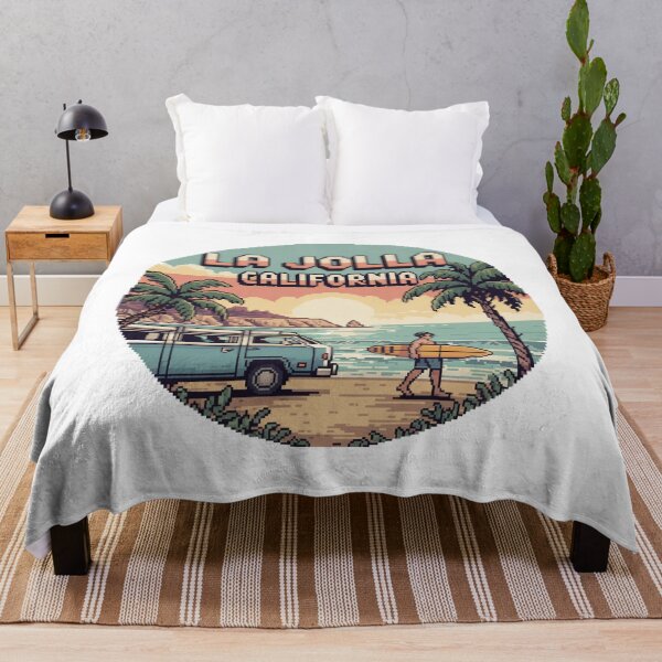 Item preview, La Jolla California Pixel Surf Sunset – Retro Coastal Circle Illustration designed and sold by CircinusStore.