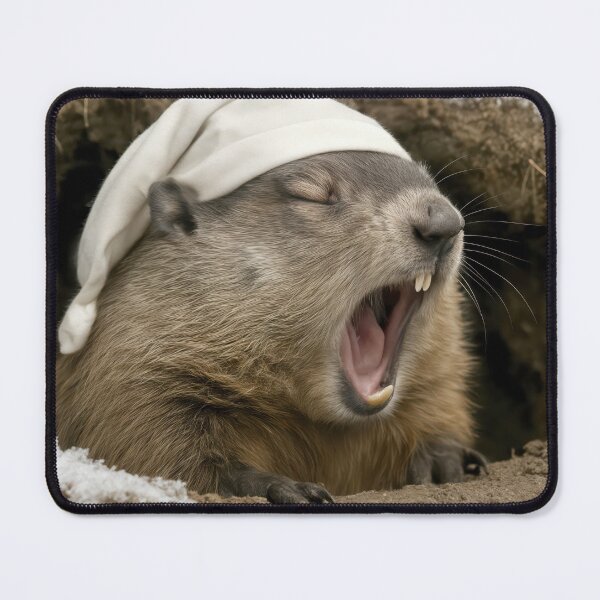 Item preview, Yawning Groundhog in Burrow with Nightcap designed and sold by Maria Dryfhout.