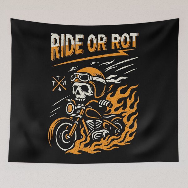 Item preview, Ride or Rot Skull Biker Motorcycle Flames Retro Vector Sticker designed and sold by kosongxlima.