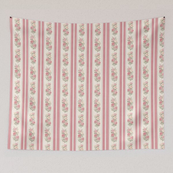 Item preview, Vintage floral rose pink stripe pattern designed and sold by KLflorals.