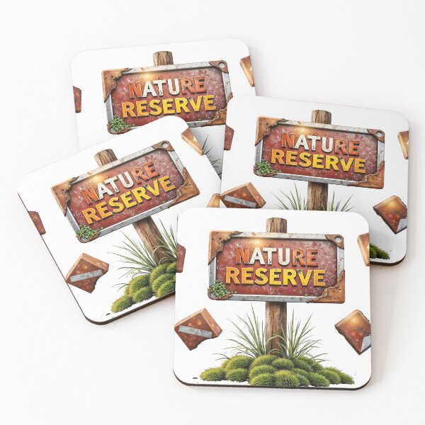 Item preview, Rustic nature reserve sign with broken warning signs flying around designed and sold by Creative88Art.