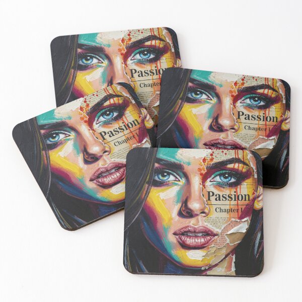 Item preview, Abstract Pop Art Portrait - Passion Chapter I Mixed Media Woman Face with Typography and Vibrant Colors designed and sold by NeoShard.