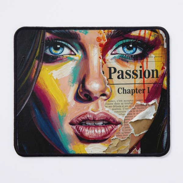 Item preview, Abstract Pop Art Portrait - Passion Chapter I Mixed Media Woman Face with Typography and Vibrant Colors designed and sold by NeoShard.