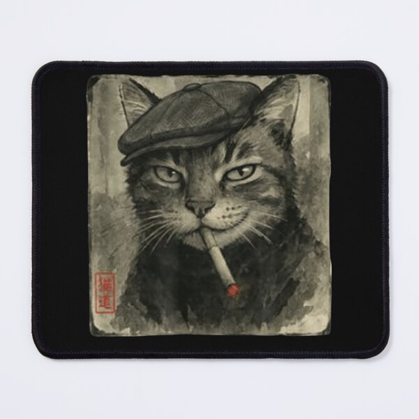 Item preview, Funny Japanese Ink Style Gangster Cat in Flat Cap Art designed and sold by MTJ-Mushrooms.
