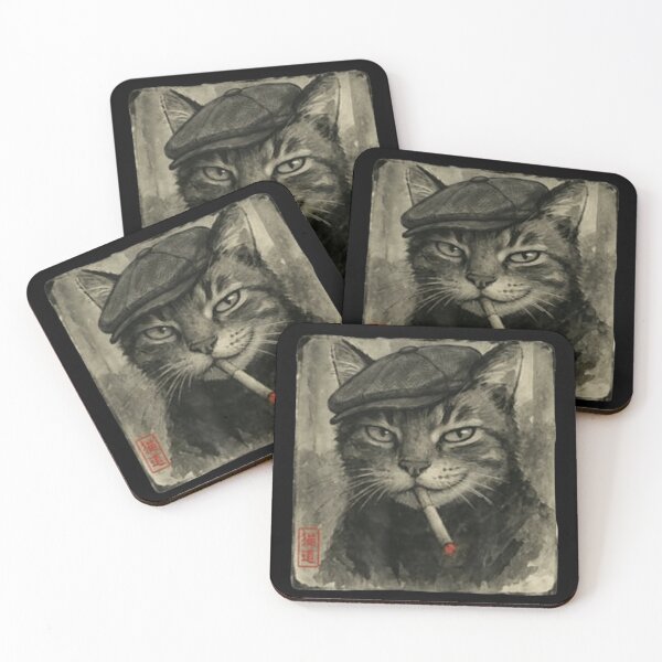 Item preview, Funny Japanese Ink Style Gangster Cat in Flat Cap Art designed and sold by MTJ-Mushrooms.