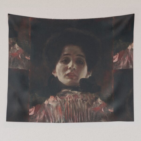 Item preview, Dame En Face Mit Plisiertem Kleid by Gustav Klimt: Elegant Portrait Poster designed and sold by artofuniverse.