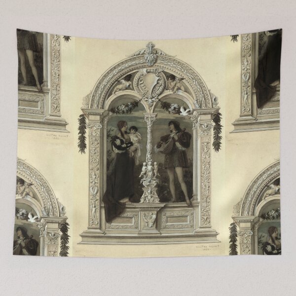 Item preview, Die Jugend by Gustav Klimt: Romantic Renaissance Architectural Fine Art Print designed and sold by artofuniverse.