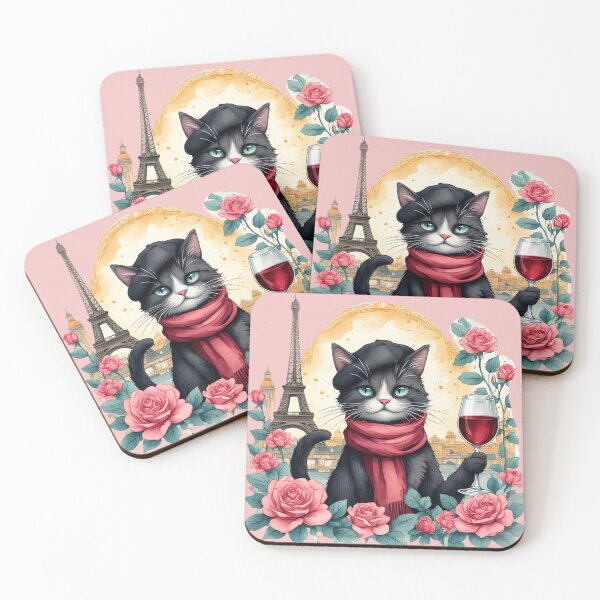 Item preview, A cat in a beret with a glass of red wine near the Eiffel Tower. designed and sold by Natalia-Vlad.