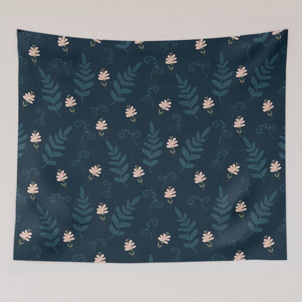 Item preview, Flowers and Ferns Pattern in Navy designed and sold by designsbyklm.