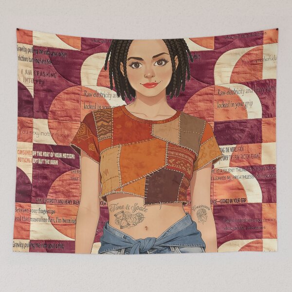 Item preview, Boho Patchwork Girl – Vintage Aesthetic Tattoos and Poetry Art designed and sold by Hen-C-Art.