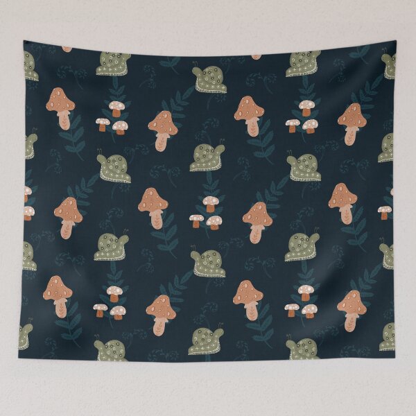 Item preview, Snails and Mushrooms Pattern in Navy in Muted Tones designed and sold by designsbyklm.