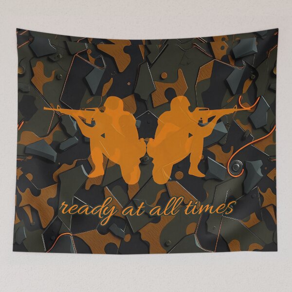 Item preview, Ready At All Times – Futuristic Orange & Army Green Camouflage Design Gamer Streetwear Tee designed and sold by PING_999.