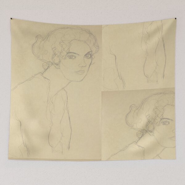 Item preview, Half Length Portrait of a Woman Facing Right by Gustav Klimt: Minimalist Line Art Poster designed and sold by artofuniverse.