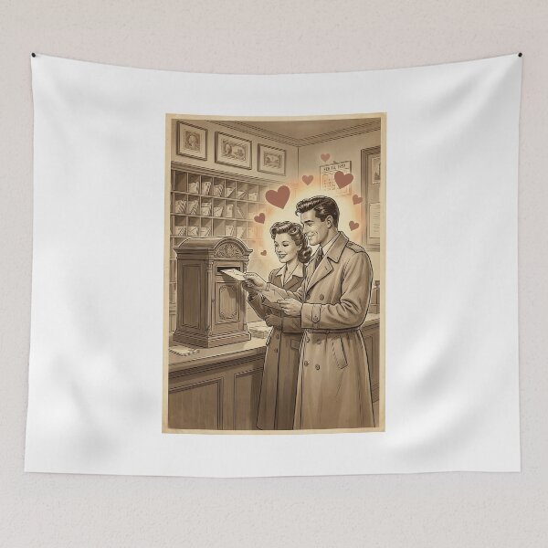Item preview, Vintage 1950s Valentine Couple Mailing Love Letter Illustration designed and sold by 1950s ⭐⭐⭐⭐⭐.