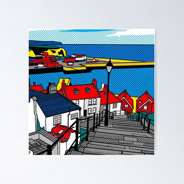 Item preview, Whitby Abbey Steps Pop Art - 199 Steps Graphic Print designed and sold by VistaPainterArt.