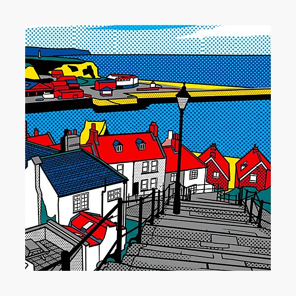 Item preview, Whitby Abbey Steps Pop Art - 199 Steps Graphic Print designed and sold by VistaPainterArt.