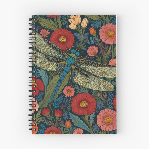 Item preview, Vintage Summer Autumn red peachy floral garden with elegant Dragonfly designed and sold by hollycooper.