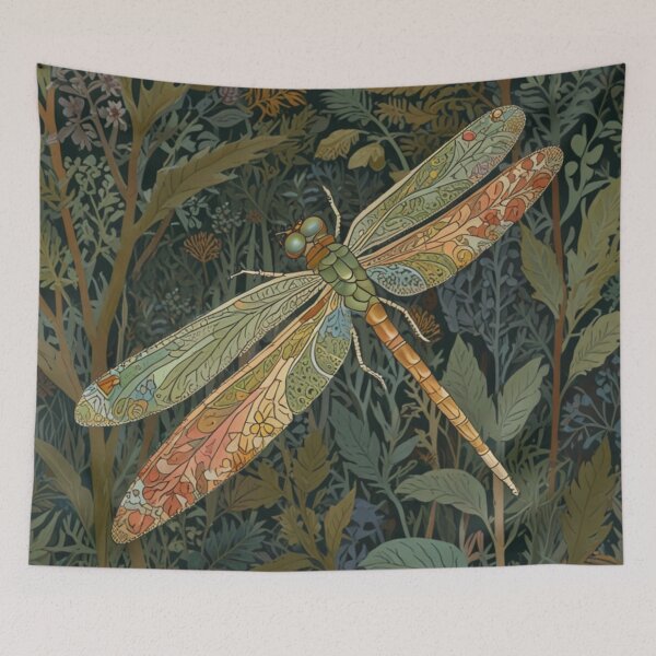 Item preview, Vintage dragonfly with Summer botanicals designed and sold by hollycooper.