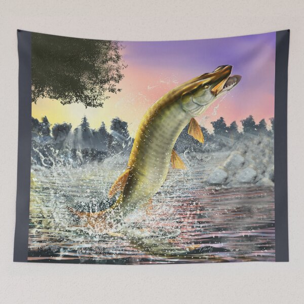 Item preview,  Jumping Muskie at Sunrise – Dramatic Muskellunge Fishing Wall Art designed and sold by Color4Nature.