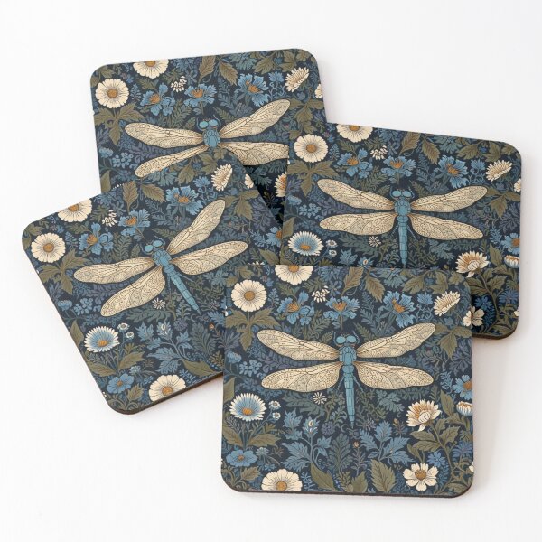 Item preview, Vintage blue white floral dragonfly pattern design designed and sold by hollycooper.