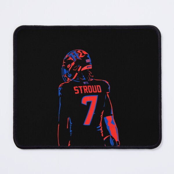 Item preview, CJ Stroud in Shadows – Neon Red & Blue Energy from the Backfield designed and sold by TheArtOfCar.